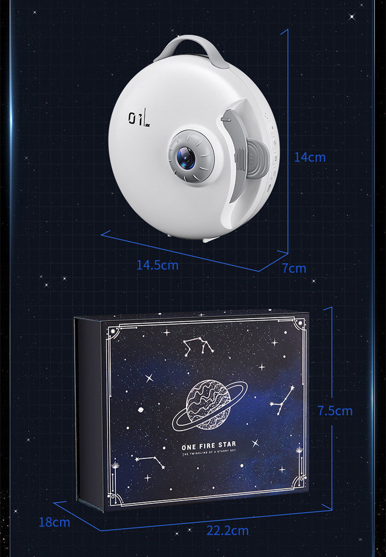 Modern white romantic atmosphere light projector with starry sky design and constellation box packaging