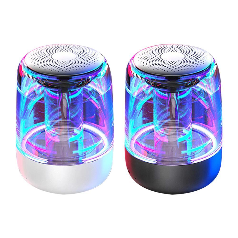 Portable Bluetooth speakers with powerful bass and variable color LED lights.