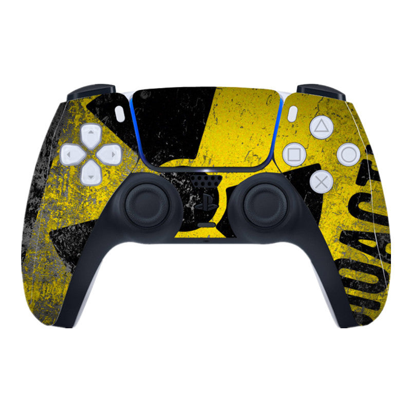 PS5 controller with yellow and black grunge style sticker skin for PlayStation 5 controller protection and decoration