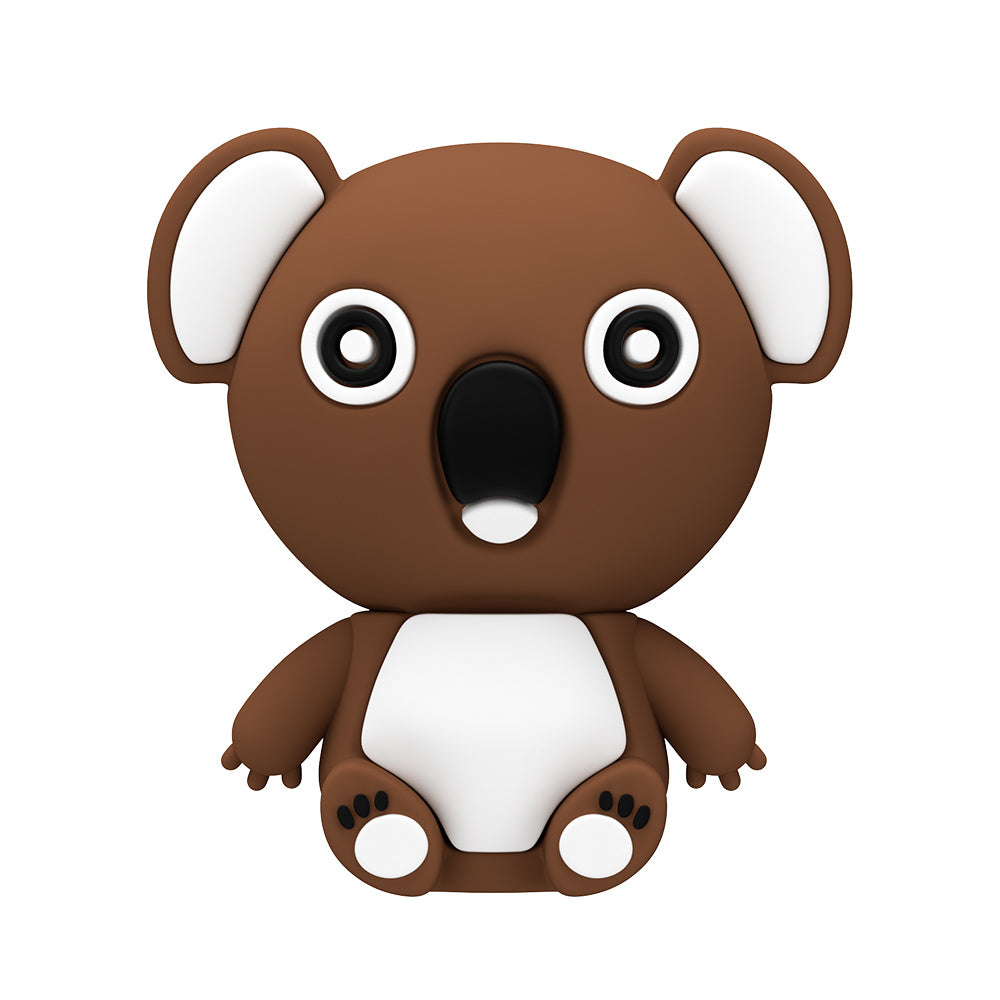 Cartoon silicone USB drive in the shape of a cute brown and white anime koala with USB 2.0 interface.