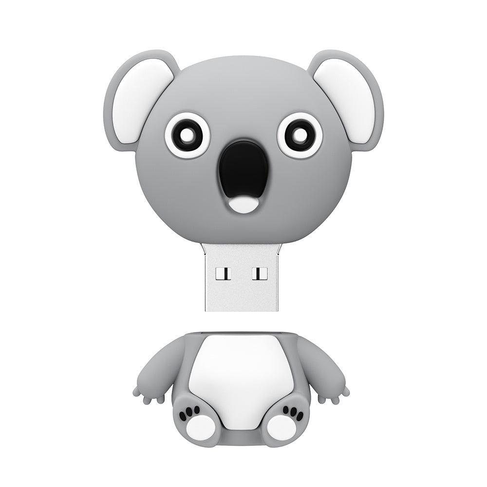 Cartoon silicone USB drive in the shape of a koala with USB 2.0 interface and indicator light