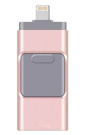 Three-in-one USB flash drive for Apple and Android mobiles with metal shell and write protection switch