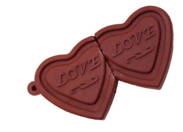Cartoon PVC chocolate USB flash drive shaped like two connected love hearts with 