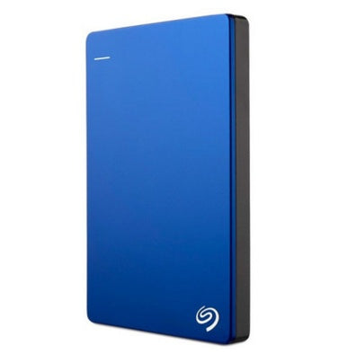 Blue 2.5-inch mobile hard drive with USB 3.0 and Seagate backup software