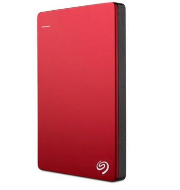 Red 2.5-inch mobile hard drive with USB 3.0 and backup software