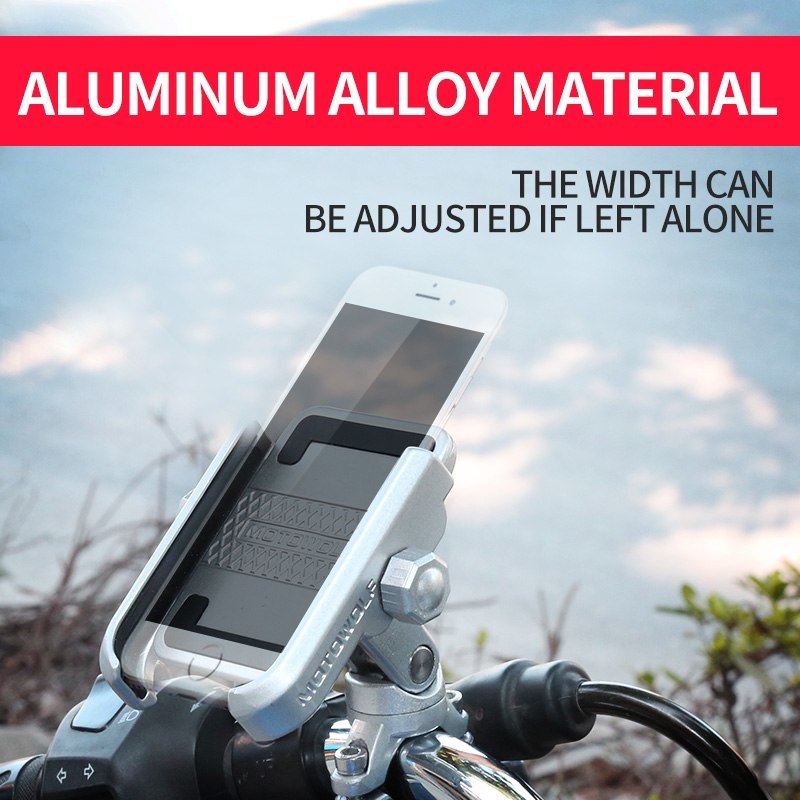 Aluminum alloy DEROACE bicycle phone holder mounted on handlebar.