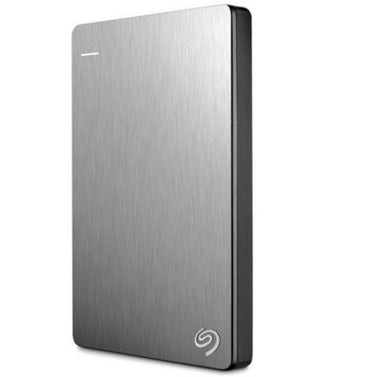 Portable 2.5-inch mobile hard drive with USB 3.0 and Seagate backup software.