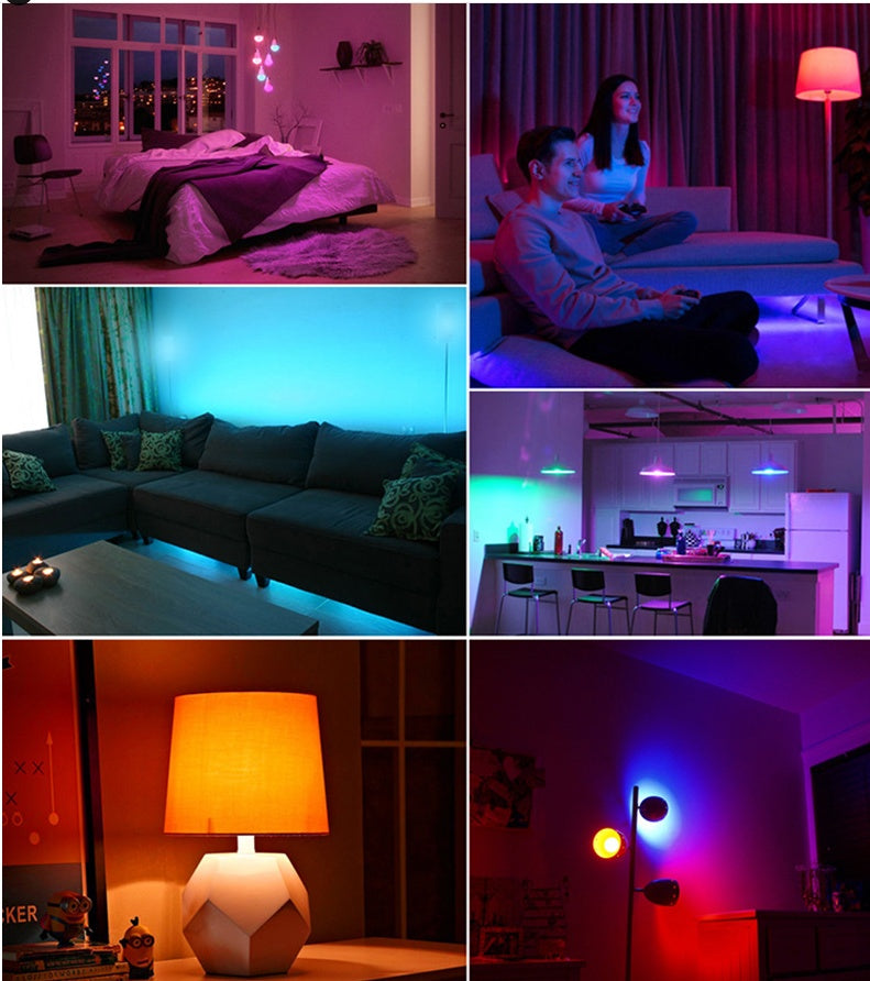 Smart WiFi LED lamp E14 RGB dimmable bulb with voice control and color-changing ambient light for home decoration