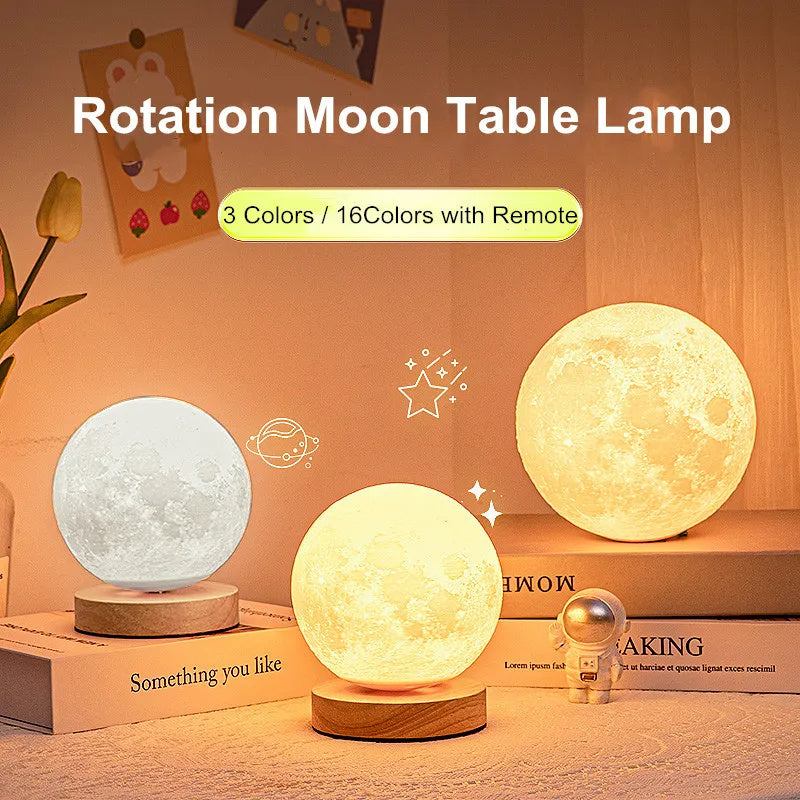 Creative 3D magnetic floating moon lamp with touch control and remote, featuring 3 color options for home or office decor.
