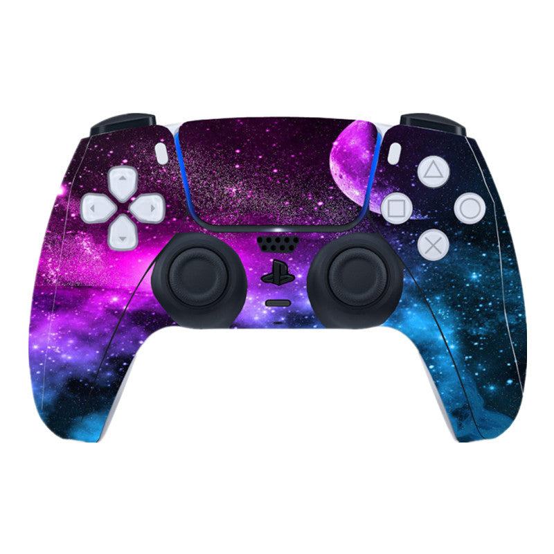 Galaxy-themed sticker for PlayStation 5 controller with purple and blue space design