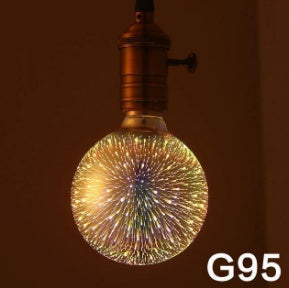 G95 Fireworks Decor Bulb glowing with multicolor firework pattern inside