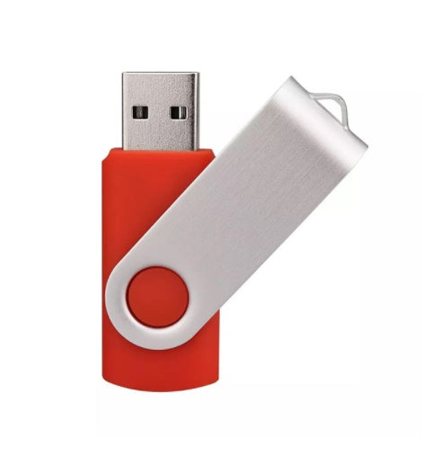 Red USB 3.0 mobile hard drive with metal swivel cover and 8GB to 128GB capacity options