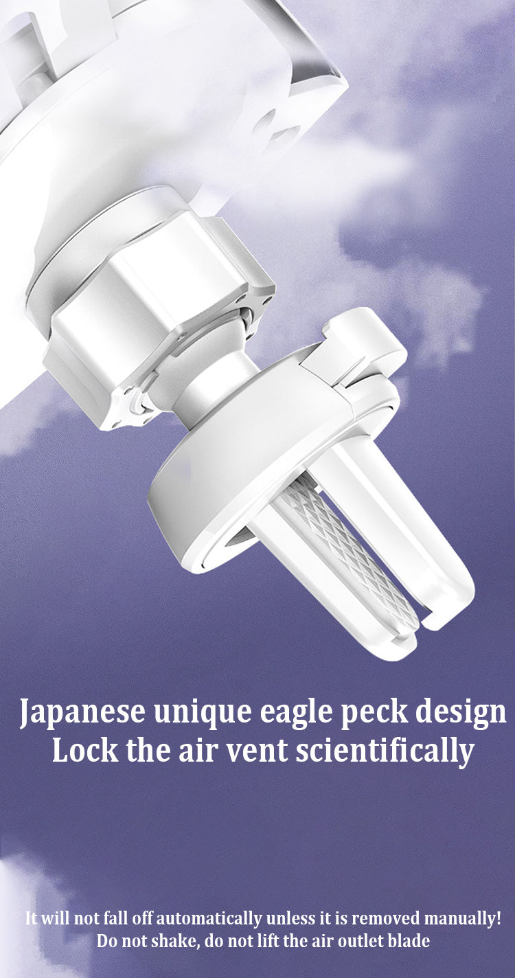 Universal car phone holder with 360-degree rotation and astronaut theme, featuring a unique eagle peck design for secure air vent attachment.