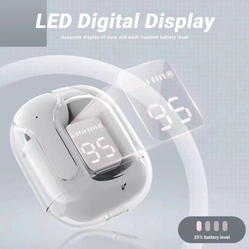 Bluetooth 5.3 over-ear headphones with LED display.