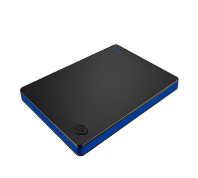 Compact 2.5-inch black and blue mobile hard drive with USB 3.0 connectivity for fast file transfer and built-in backup software.