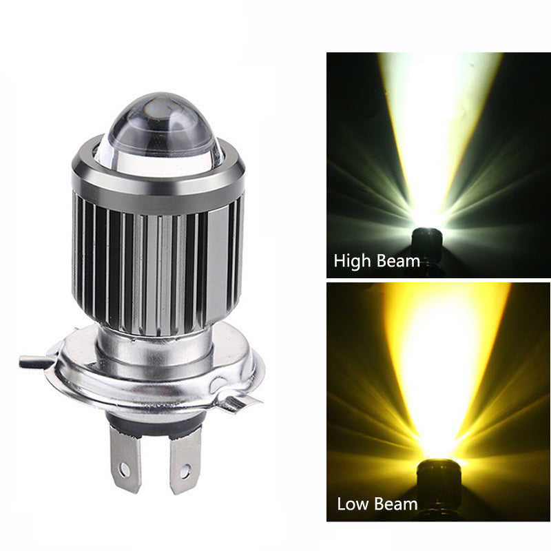 Car LED bulb motorcycle two-color headlight H4 with high and low beam light modes and aluminum body