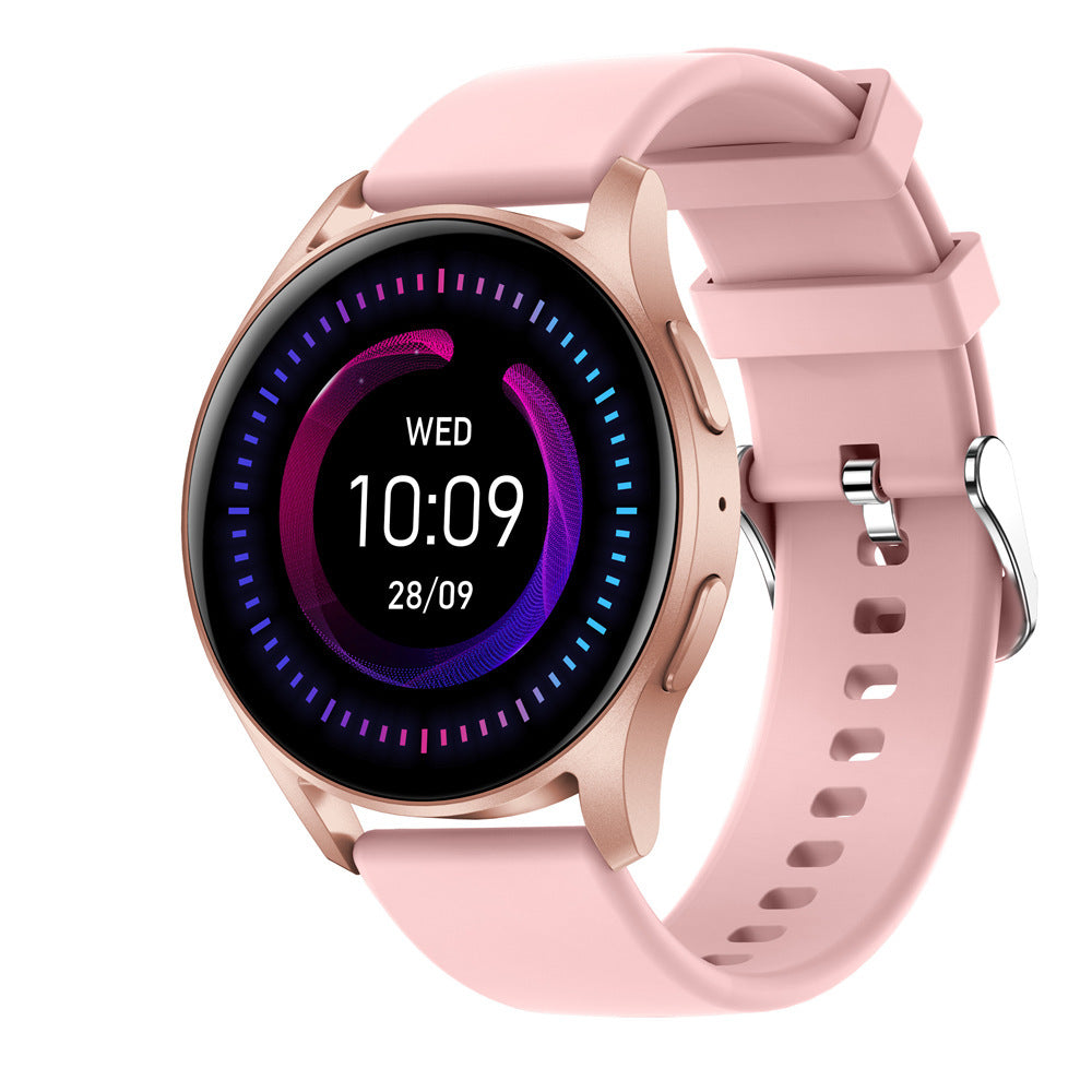 Bluetooth call smartwatch X01 with pink TPU strap and round TFT touchscreen display