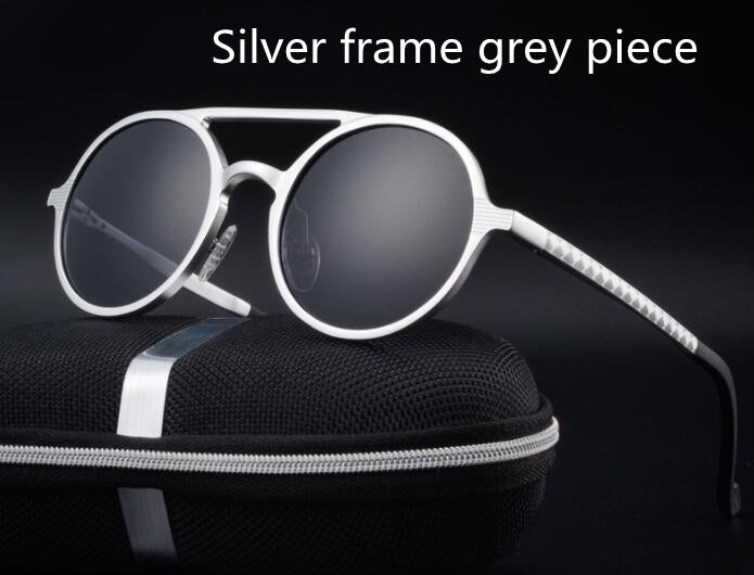 Retro Aluminum Magnesium Sunglasses with Polarized Lenses in Silver Frame