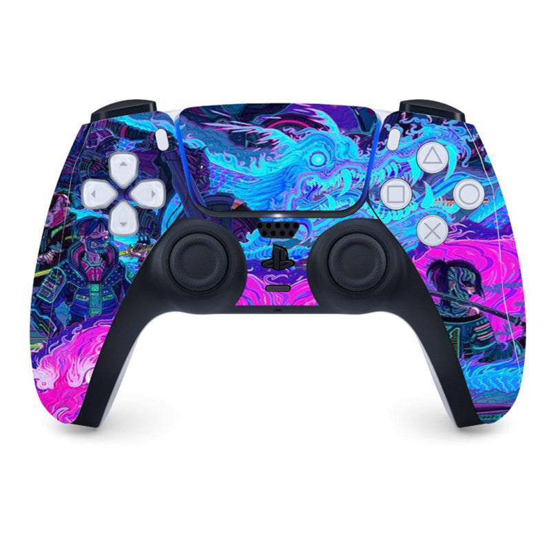 Vibrant blue and purple fantasy dragon sticker for PlayStation 5 controller with removable adhesive vinyl design.