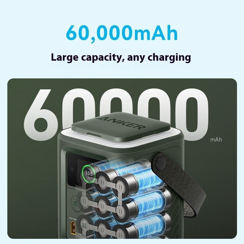 Dynamic Power 60000mAh power bank, green, outdoor use, large capacity.