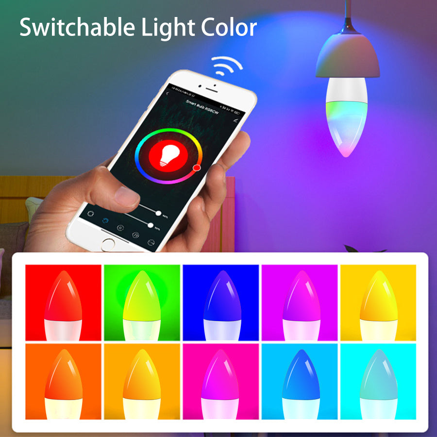 Smart WiFi LED Lamp E14 bulb with app and voice control, RGB color options, dimmable smart light bulb for home decor