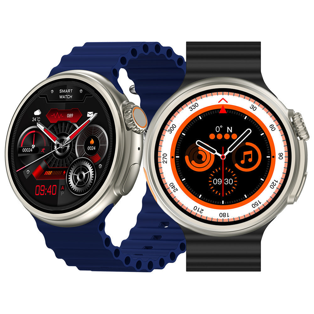 Smart Watch Jerry Second Generation with AMOLED display in blue and black bands.