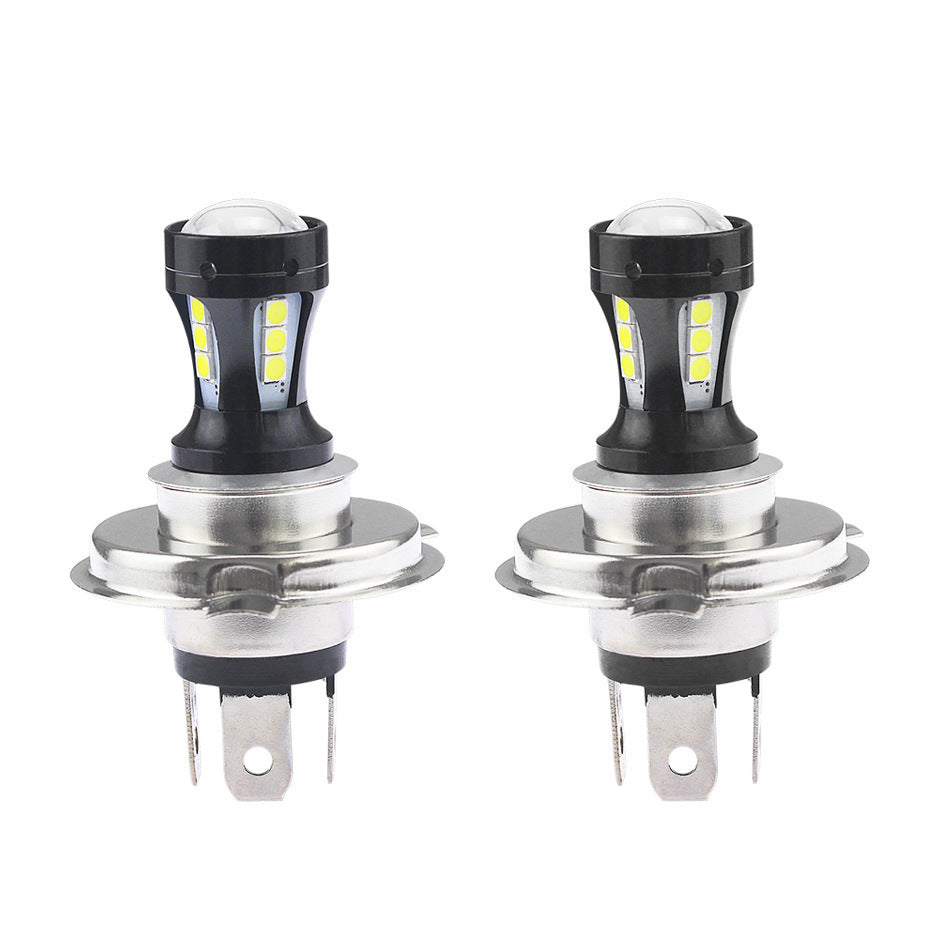 Pair of H4 two-color Car LED Bulbs motorcycle headlights with aluminum body and 18 LEDs each